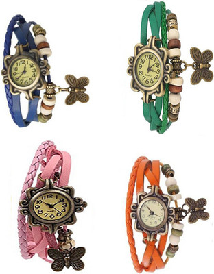 

Mettle Combo Latest Fancy Leather Hand Knit Vintage Watches Dress Bracelet Women Girls Ladies Clover Pendant Retro ( Pack Of 4 )MT-63 Watch - For Women