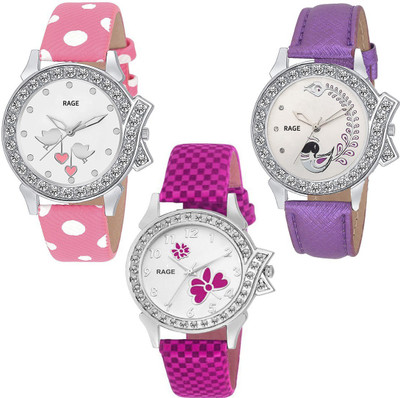 

Rage Enterprise Stylish Colorful Festival Special Leather set of 3 Men & Women Watch - For Women