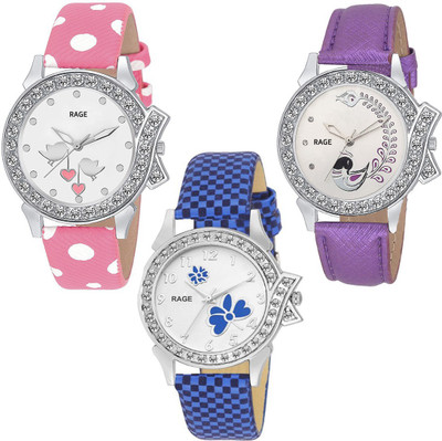 

Rage Enterprise Colorful Festival Special Leather Combo of 3 Men & Women Watch - For Women
