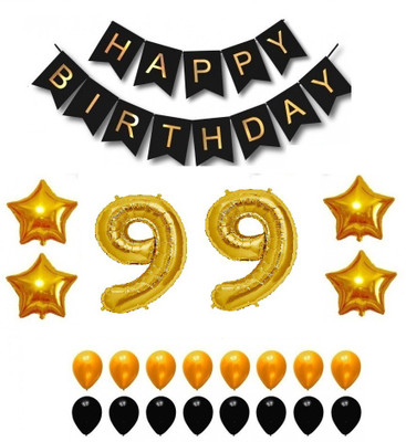 

Theme My Party Happy Birthday Party Balloons, Supplies & Decorations Set, Black & Gold (99th Year)