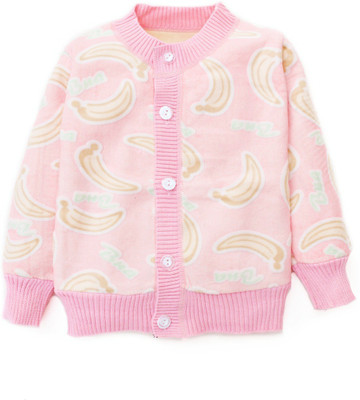 

Kidofash Baby Boys & Baby Girls Button Printed Cardigan, Pink