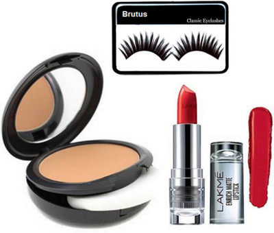 

BRUTUS Eyelashes& Enrich Matte Finish Longlasting Lipstick & studio fix Compact(Set of 3)