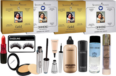 

DAZZLING Eyelashes & Gold Kit 2 & Shah Dimond Kit 2 & Lady GAga Lipstick & Mac Compact & Brooke Candy MAscara & Eyeliner & Select cover-Up & Face And Body Foundation & Face Primer & Bobbi Brown Remover & Higlighter(Set of 14)