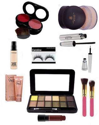 

caroline Eyelashes, 2 shade blusher, Liner& Mascara, Pro long Wear Concealer, Liptensity Lipstick, Loose powder, 12 Colours Eye Shadow Fard A Paupieres, Mousse Foundation& Brush (set of 2)(Set of 11)