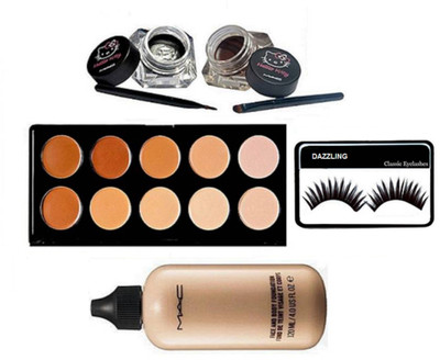 

DAZZLING Eyelashes & Balm Eyeliner, 10 Shade Concealer palette,& Face And Body Foundation(Set of 5)