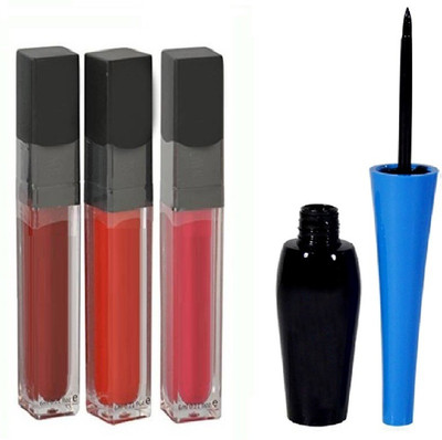 

Vedy Matte Me Ultra Smooth Lip Cream - 6 Ml Each (maroon+red+pink) (Multicolor) With Black Eyeliner(Set of 4)