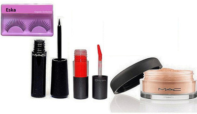 

eska Eyelashes , Liquid Eyeliner , Gloss & Loose Powder(Set of 4)