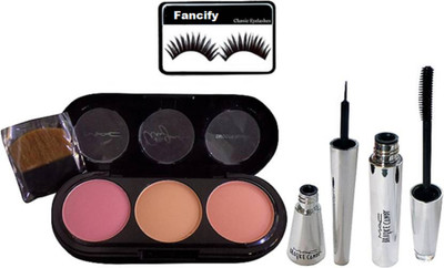 

fancify Eyelashes & 3 Shade Blusher Compact (Multi Shade), Brookcandy Eyeliner & Mascara(Set of 4)