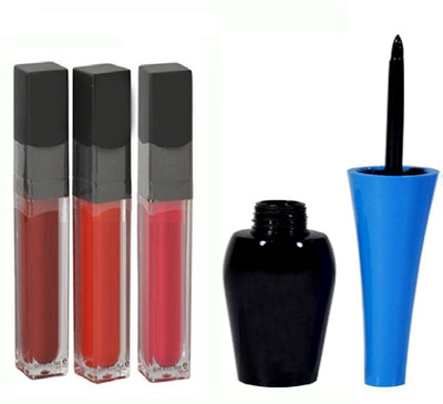 

Vedy Matte Me Ultra Smooth Lip Cream - 6 Ml Each (maroon+orange+pink) (Multicolor) With Black Eyeliner(Set of 4)