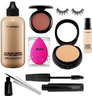 

eska Sponge Puff, Mac Face and Body Foundation, Compact, Blusher, Liquid Eyeliner, Haute And Naughty Mascara,Pro Longwear Concealer, Eyelashes(Set of 8)