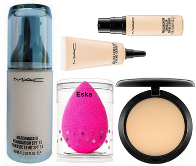 

Eska sponge Puff, Mac MatchMaster Foundation SPF 15, Compact,Select Coverup, Pro Longwear Concealer(Set of 5)
