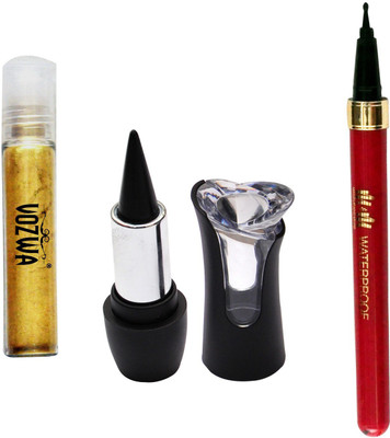 

Vozwa Eyeshadow Roll On Shimmer Powder | Herbal Kajal | Pen Eyeliner(Set of 3)