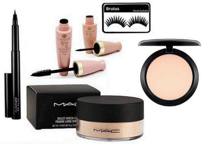 

BRUTUS Eyelashes,select sheer Loose Powder, BB PLUS Liner With 9to5 Waterproof Eyeliner & Mascara ,Compact(Set of 6)