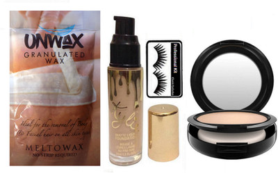 

Professional kit Eyelashes & Mac studio fix powder plus foundation with Matte liquid foundation & Unwax Stripless Granulated Wax 100gm(Set of 4)