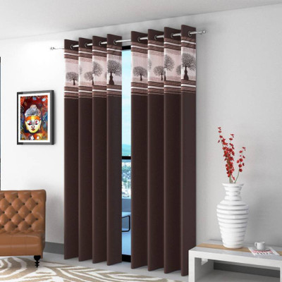 Home Stylish 214 (7 ft) Polyester Door Curtain (Pack Of 2)(Floral, Coffee) Flipkart