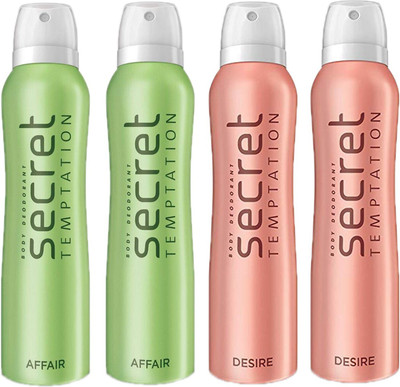 

SECRET TEMPTATION-2 AFFAIR DEODORANT 150ML+2 DESIRE DEODORANT 150ML Deodorant Spray - For Women(150 ml, Pack of 4)