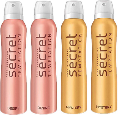 

SECRET TEMPTATION-2 DESIRE DEODORANT 150ML+2 MYSTERY DEODORANT 150ML Deodorant Spray - For Women(150 ml, Pack of 4)