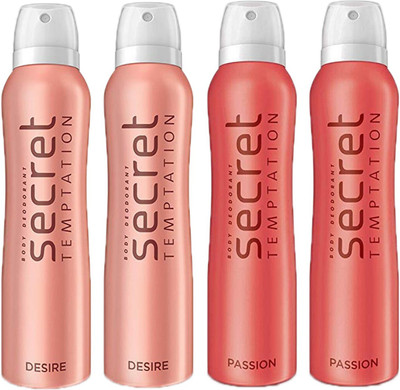 

SECRET TEMPTATION-2 DESIRE DEODORANT 150ML+2 PASSION DEODORANT 150ML Deodorant Spray - For Women(600 ml, Pack of 4)