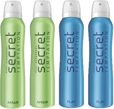 

SECRET TEMPTATION-2 AFFAIR DEODORANT 150ML+2 PLAY DEODORANT 150ML Deodorant Spray - For Women(150 ml, Pack of 4)