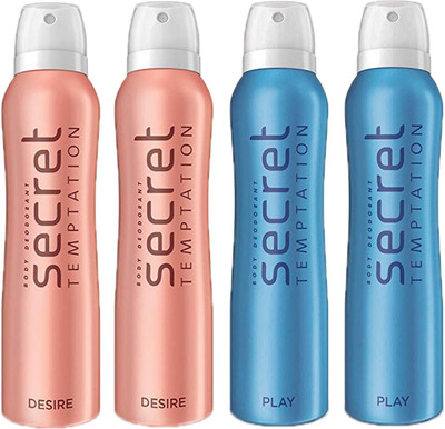 

SECRET TEMPTATION-2 DESIRE DEODORANT 150ML+2 PLAY DEODORANT 150ML Deodorant Spray - For Women(600 ml, Pack of 4)