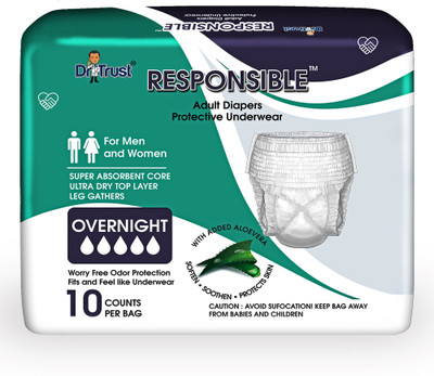 

Dr. Trust (USA) Pull up Medium Size Pant Style Diaper Pants Protective Underwear Pack Of 2 (Digital Thermometer Included) Adult Diapers - M(10 Pieces)
