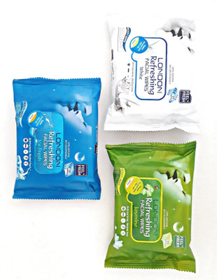 

London Refreshing facial wipes [ ICE COLD ,WHITE, JASMINE ](Pack of 75)