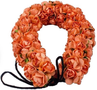 Bueno Artificial Flower Hair Gajra For Hair Bridal Girls Hair Accessories, Hair Gajra Accessories For Hair Bun Styling, Hair Gajra Veni, Pack Of 1 Hair Accessory Set(Orange)