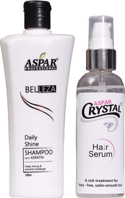 

Aspar Belleza Shampoo with Keratin & Crystal Nourishing and Frizz Control Hair Serum Combo Pack ( Hair Shampoo 1pc + Hair Serum 1pc)(300 ml)