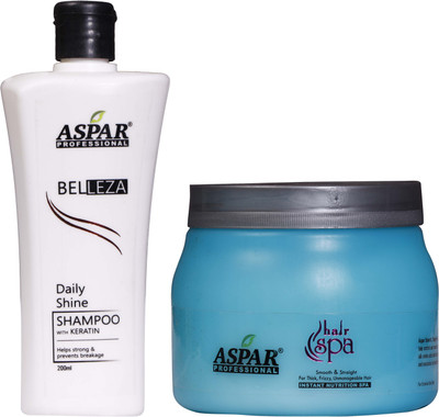Aspar Professional Instant Nutrition Belleza Shampoo with Keratin & Hair Spa Combo Pack (Hair Shampoo 1pc + Hair Spa 1pc)(0.7 g)