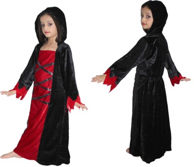 KAKU FANCY DRESSES Witch Costume/California Cosplay Halloween Costume -Red & Black, 5-6 Years, For Girls Kids Costume Wear