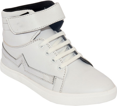 

INDCROWN Boys Velcro Sneakers(White, White;silver