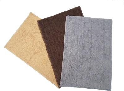 Hot Dealzz Microfiber Door Mat(Brown, Beige, Grey, Medium, Pack of 3)