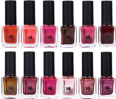 

Unique Nails Rich Color Gel Base Nail Polish combo 7574 multicolor(Pack of 12)