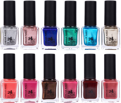 

Unique Nails Rich Color Gel Base Nail Polish combo 7539 Multicolor(Pack of 12)