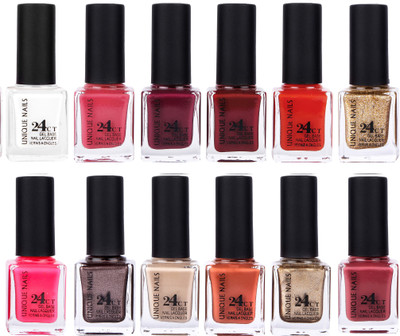 

Unique Nails Rich Color Gel Base Nail Polish combo 7492 Multicolor(Pack of 12)