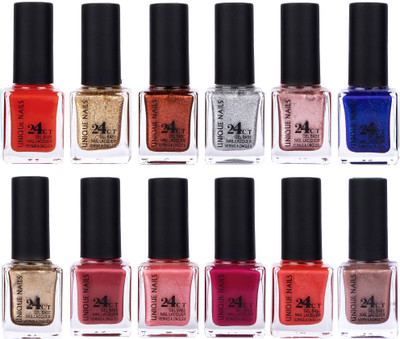 

Unique Nails Rich Color Gel Base Nail Polish combo 7496 multicolor(Pack of 12)
