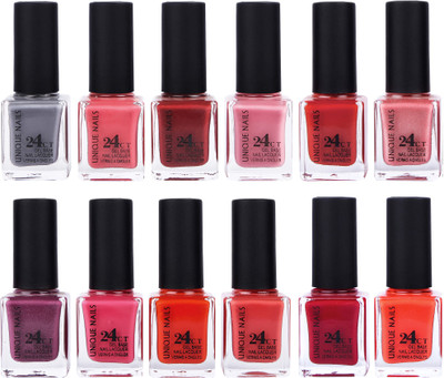 

Unique Nails Rich Color Gel Base Nail Polish combo 7540 Multicolor(Pack of 12)