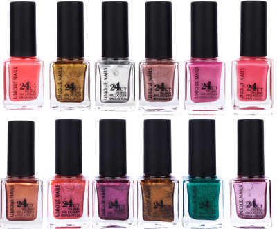 

Unique Nails Rich Color Gel Base Nail Polish combo 7558 multicolor(Pack of 12)