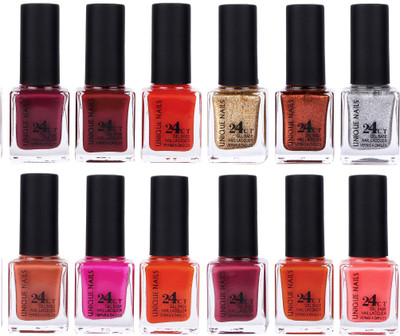 

Unique Nails Rich Color Gel Base Nail Polish combo 7534 multicolor(Pack of 12)