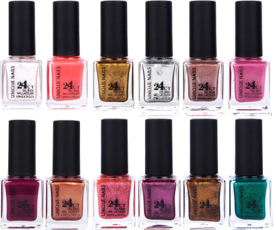 

Unique Nails Rich Color Gel Base Nail Polish combo 7557 multicolor(Pack of 12)