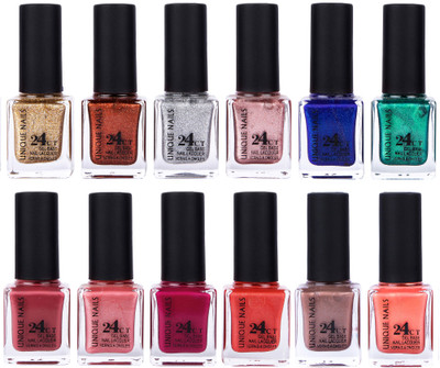 

Unique Nails Rich Color Gel Base Nail Polish combo 7501 multicolor(Pack of 12)