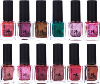 

Unique Nails Rich Color Gel Base Nail Polish combo 7523 multicolor(Pack of 12)