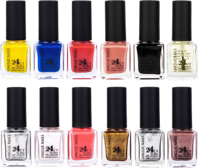 

Unique Nails Rich Color Gel Base Nail Polish combo 7526 Multicolor(Pack of 12)