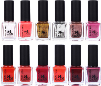

Unique Nails Rich Color Gel Base Nail Polish combo 7506 multicolor(Pack of 12)