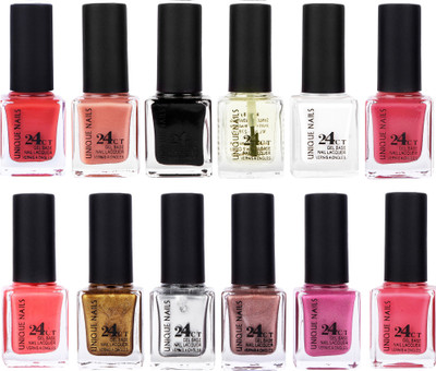 

Unique Nails Rich Color Gel Base Nail Polish combo 7528 Multicolor(Pack of 12)