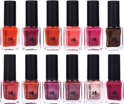 

Unique Nails Rich Color Gel Base Nail Polish combo 7515 Multicolor(Pack of 12)