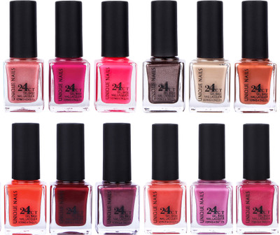 

Unique Nails Rich Color Gel Base Nail Polish combo 7545 multicolor(Pack of 12)