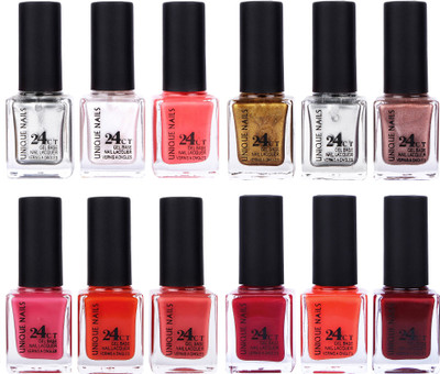 

Unique Nails Rich Color Gel Base Nail Polish combo 7505 Multicolor(Pack of 12)
