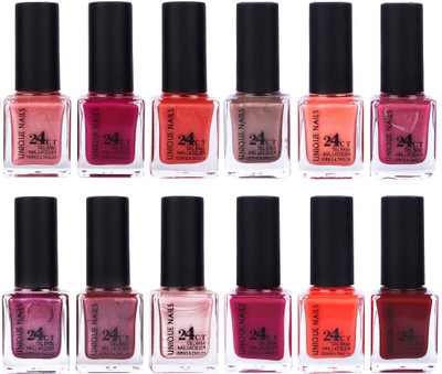 

Unique Nails Rich Color Gel Base Nail Polish combo 7553 Multicolor(Pack of 12)
