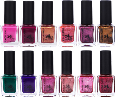 

Unique Nails Rich Color Gel Base Nail Polish combo 7520 Multicolor(Pack of 12)